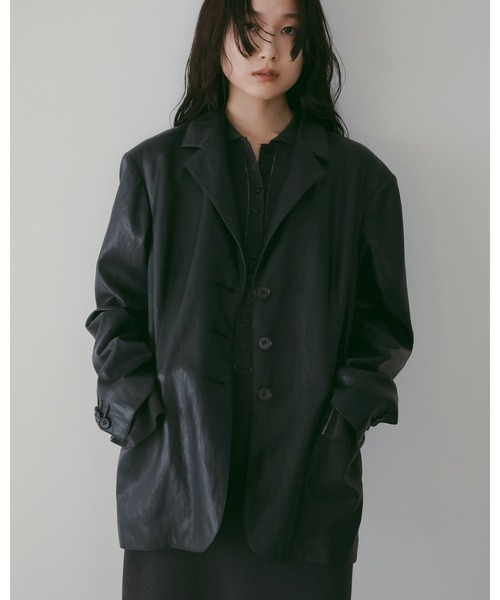 anuke（アンヌーク）の「Ecoleather Tailored Jacket（テーラードジャケット・レディース・ネイビー/アイボリー・36inch/38inch）」の6枚目の写真