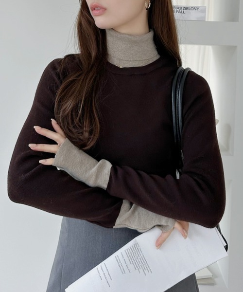 Ada.(エイダ)の「配色 ハイネック ニット プルオーバー(ニット/セーター・レディース・ブラック/ネイビー/ブラウン/グレー・FREE)」の13枚目の写真