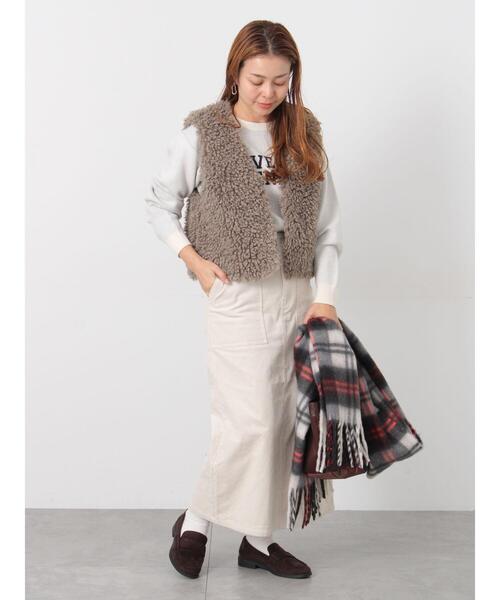 Lugnoncure（ルノンキュール）の「コーデュロイベイカースカート（スカート・レディース・チャコールグレー/ベージュ/オフホワイト・M/L）」の4枚目の写真