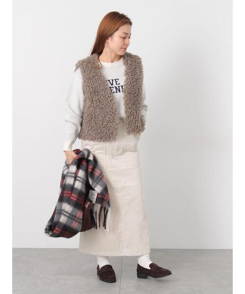 Lugnoncure（ルノンキュール）の「コーデュロイベイカースカート（スカート・レディース・チャコールグレー/ベージュ/オフホワイト・M/L）」の5枚目の写真