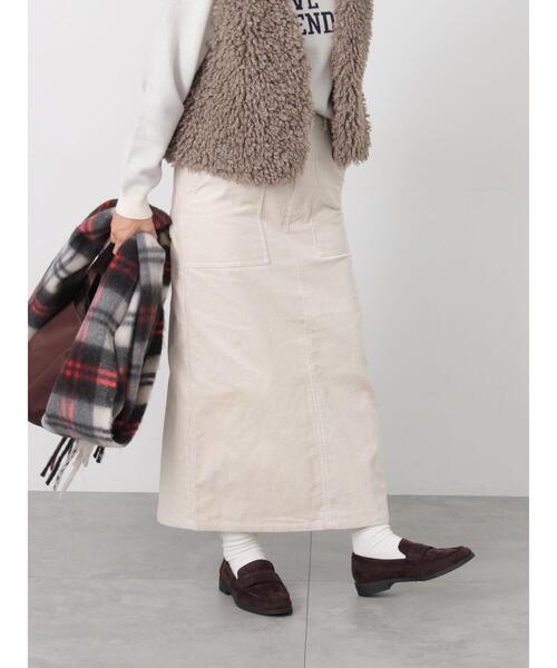 Lugnoncure（ルノンキュール）の「コーデュロイベイカースカート（スカート・レディース・チャコールグレー/ベージュ/オフホワイト・M/L）」の6枚目の写真