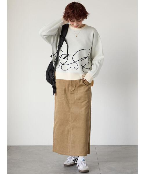 Lugnoncure（ルノンキュール）の「コーデュロイベイカースカート（スカート・レディース・チャコールグレー/ベージュ/オフホワイト・M/L）」の7枚目の写真