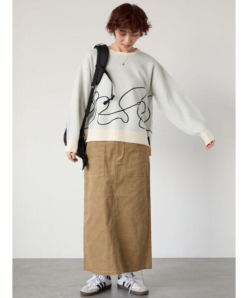 Lugnoncure（ルノンキュール）の「コーデュロイベイカースカート（スカート・レディース・チャコールグレー/ベージュ/オフホワイト・M/L）」の8枚目の写真