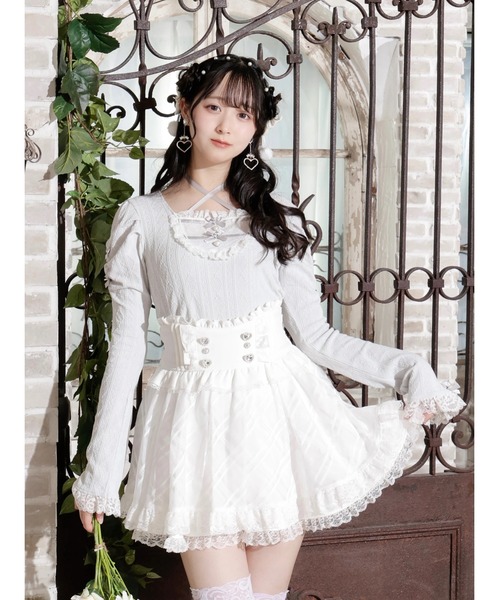 お嬢さんバックレースアップフレアスリーブカットソー（Tシャツ