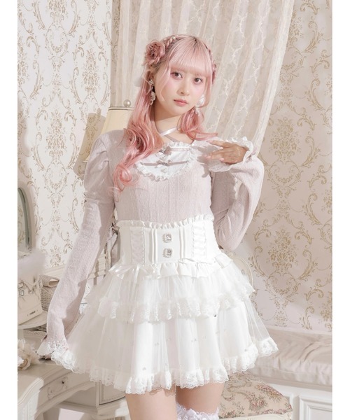 お嬢さんバックレースアップフレアスリーブカットソー（Tシャツ