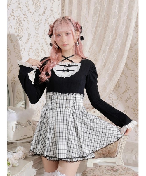 お嬢さんバックレースアップフレアスリーブカットソー（Tシャツ