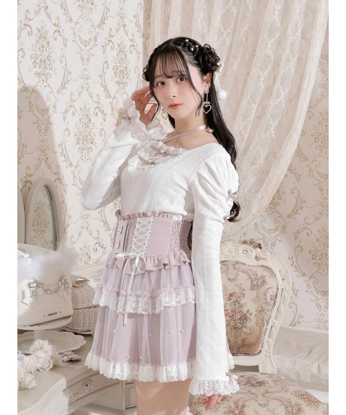 お嬢さんバックレースアップフレアスリーブカットソー（Tシャツ