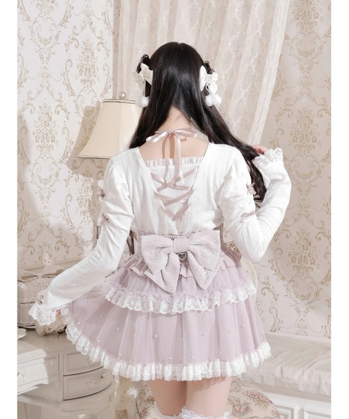 お嬢さんバックレースアップフレアスリーブカットソー（Tシャツ