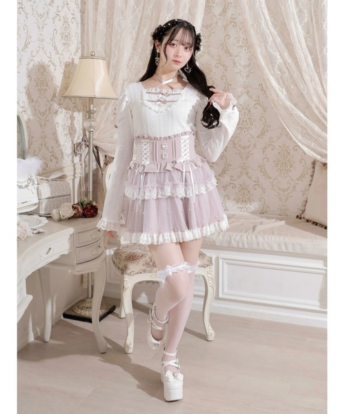 お嬢さんバックレースアップフレアスリーブカットソー（Tシャツ