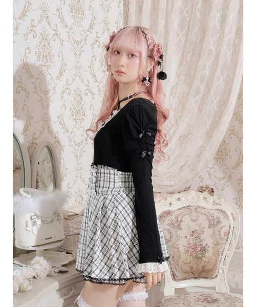 お嬢さんバックレースアップフレアスリーブカットソー（Tシャツ