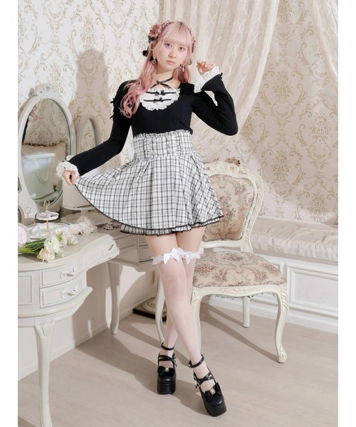 お嬢さんバックレースアップフレアスリーブカットソー（Tシャツ