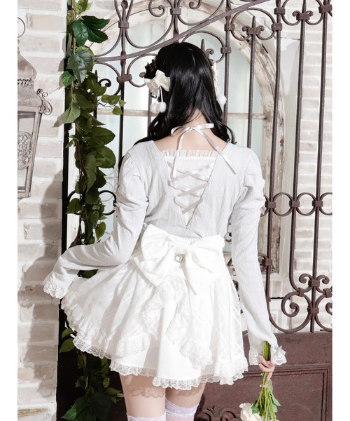 お嬢さんバックレースアップフレアスリーブカットソー（Tシャツ