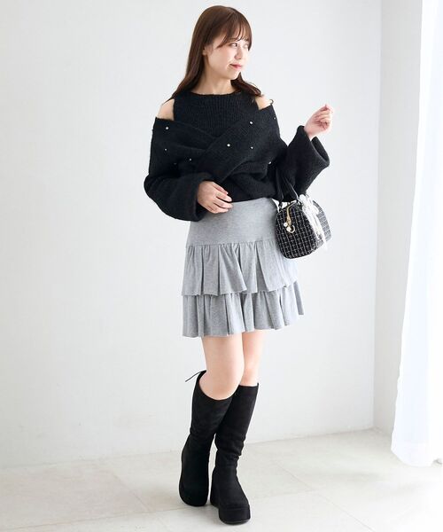 MAJESTIC LEGON(マジェスティックレゴン)の「オープンショルダーカシュクールニット(ニット/セーター・レディース・アイボリー/ブラック/ピンク・MEDIUM)」の18枚目の写真