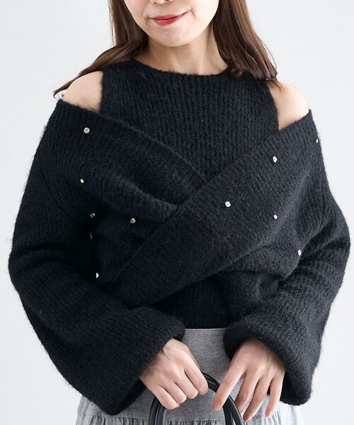 MAJESTIC LEGON(マジェスティックレゴン)の「オープンショルダーカシュクールニット(ニット/セーター・レディース・アイボリー/ブラック/ピンク・MEDIUM)」の21枚目の写真