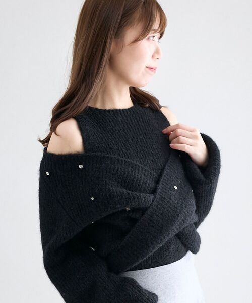 MAJESTIC LEGON(マジェスティックレゴン)の「オープンショルダーカシュクールニット(ニット/セーター・レディース・アイボリー/ブラック/ピンク・MEDIUM)」の22枚目の写真