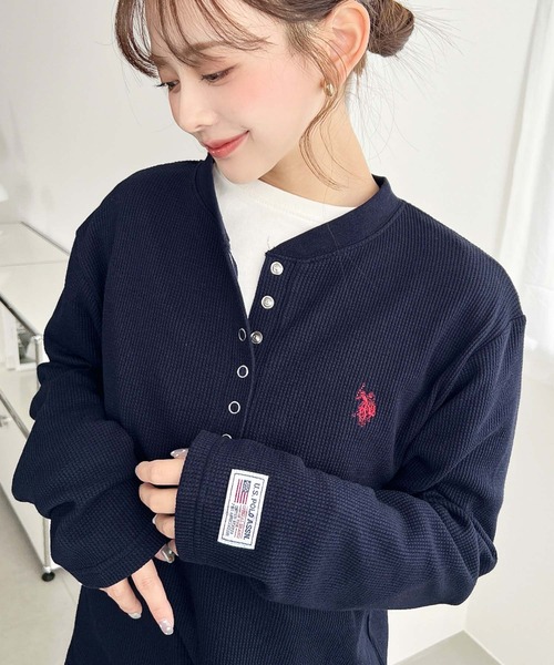 トップス vintage navy knit polo sullen ours セール】U.S.POLO ASSN.ワンポイント刺繍長袖ワッフルヘンリーネック