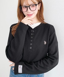 moment+別注【U.S.POLO ASSN.】ワンポイント刺繍長袖ワッフルヘンリーネックプルオーバー