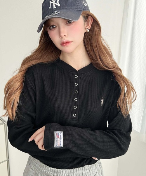 セール】U.S.POLO ASSN.ワンポイント刺繍長袖ワッフルヘンリーネック