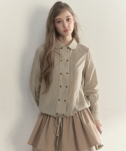 SunsetPark(サンセットパーク)の「ドローストリング ピンタックシャツ SP25a023【SunsetPark】【2025AW】(シャツ/ブラウス・レディース・ベージュ系/ホワイト・L/M/S)」の1枚目の写真