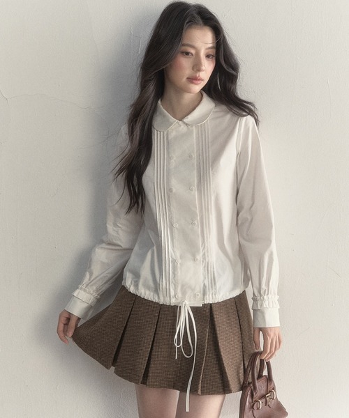 SunsetPark(サンセットパーク)の「ドローストリング ピンタックシャツ SP25a023【SunsetPark】【2025AW】(シャツ/ブラウス・レディース・ベージュ系/ホワイト・L/M/S)」の2枚目の写真