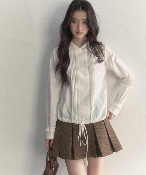 SunsetPark(サンセットパーク)の「ドローストリング ピンタックシャツ SP25a023【SunsetPark】【2025AW】(シャツ/ブラウス・レディース・ベージュ系/ホワイト・L/M/S)」の4枚目の写真