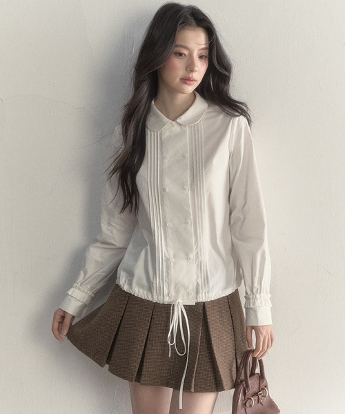 SunsetPark(サンセットパーク)の「ドローストリング ピンタックシャツ SP25a023【SunsetPark】【2025AW】(シャツ/ブラウス・レディース・ベージュ系/ホワイト・L/M/S)」の5枚目の写真