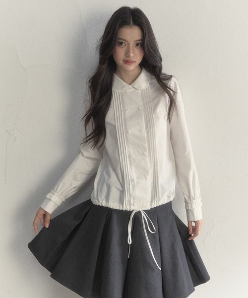 SunsetPark(サンセットパーク)の「ドローストリング ピンタックシャツ SP25a023【SunsetPark】【2025AW】(シャツ/ブラウス・レディース・ベージュ系/ホワイト・L/M/S)」の8枚目の写真