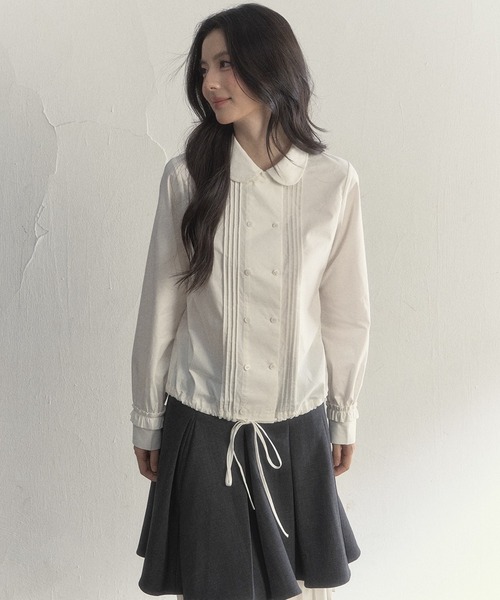 SunsetPark(サンセットパーク)の「ドローストリング ピンタックシャツ SP25a023【SunsetPark】【2025AW】(シャツ/ブラウス・レディース・ベージュ系/ホワイト・L/M/S)」の9枚目の写真