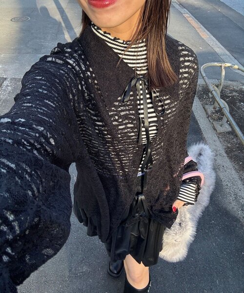 CIAOPANIC（チャオパニック）の「襟付きレースリボンカーディガン（シャツ/ブラウス・レディース・アイボリー/ブラック/ホワイト・ONE SIZE）」の3枚目の写真