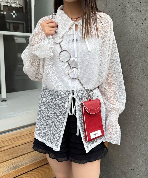 CIAOPANIC(チャオパニック)の「襟付きレースリボンカーディガン(シャツ/ブラウス・レディース・アイボリー/ブラック/ホワイト・ONE SIZE)」の21枚目の写真