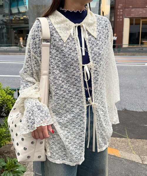 CIAOPANIC（チャオパニック）の「襟付きレースリボンカーディガン（シャツ/ブラウス・レディース・アイボリー/ブラック/ホワイト・ONE SIZE）」の18枚目の写真