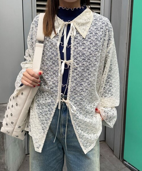 CIAOPANIC（チャオパニック）の「襟付きレースリボンカーディガン（シャツ/ブラウス・レディース・アイボリー/ブラック/ホワイト・ONE SIZE）」の20枚目の写真