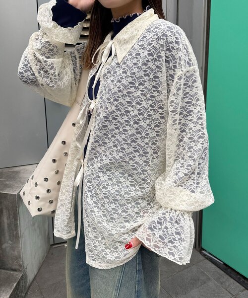CIAOPANIC（チャオパニック）の「襟付きレースリボンカーディガン（シャツ/ブラウス・レディース・アイボリー/ブラック/ホワイト・ONE SIZE）」の21枚目の写真