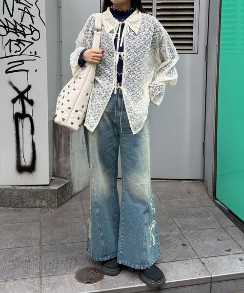 CIAOPANIC(チャオパニック)の「襟付きレースリボンカーディガン(シャツ/ブラウス・レディース・アイボリー/ブラック/ホワイト・ONE SIZE)」の18枚目の写真