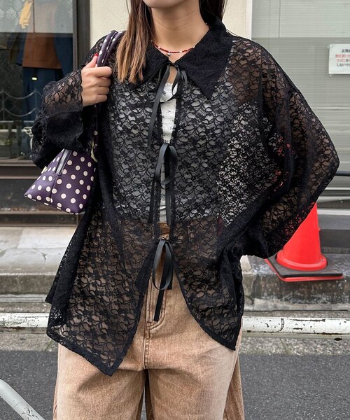 CIAOPANIC（チャオパニック）の「襟付きレースリボンカーディガン（シャツ/ブラウス・レディース・アイボリー/ブラック/ホワイト・ONE SIZE）」の17枚目の写真