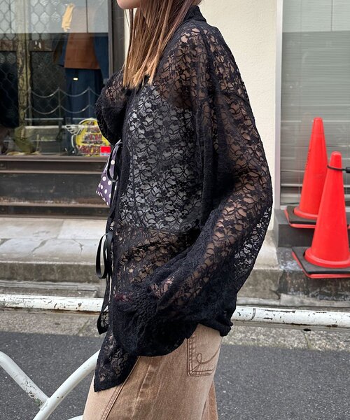 CIAOPANIC（チャオパニック）の「襟付きレースリボンカーディガン（シャツ/ブラウス・レディース・アイボリー/ブラック/ホワイト・ONE SIZE）」の6枚目の写真