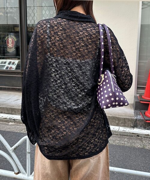 CIAOPANIC（チャオパニック）の「襟付きレースリボンカーディガン（シャツ/ブラウス・レディース・アイボリー/ブラック/ホワイト・ONE SIZE）」の7枚目の写真