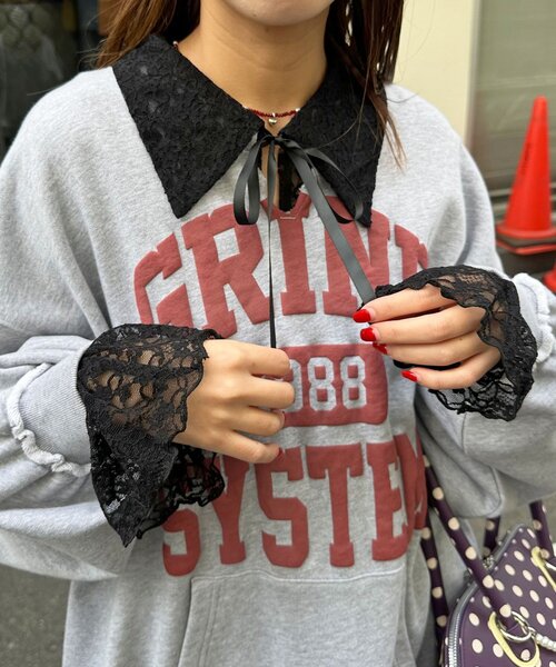 CIAOPANIC（チャオパニック）の「襟付きレースリボンカーディガン（シャツ/ブラウス・レディース・アイボリー/ブラック/ホワイト・ONE SIZE）」の4枚目の写真