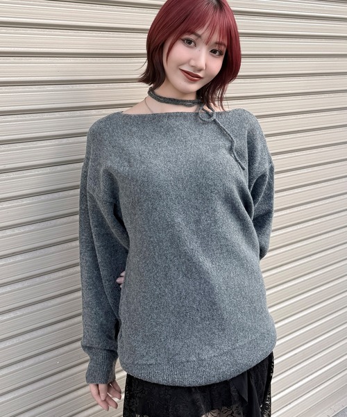 DAESE TOKYO(デセトウキョウ)の「『DAESE TOKYO/デセトウキョウ』杢ストレッチオフショルチョーカー付きプルオーバー(ニット/セーター・レディース・アイボリー/ブラック/チャコールグレー・FREE)」の1枚目の写真