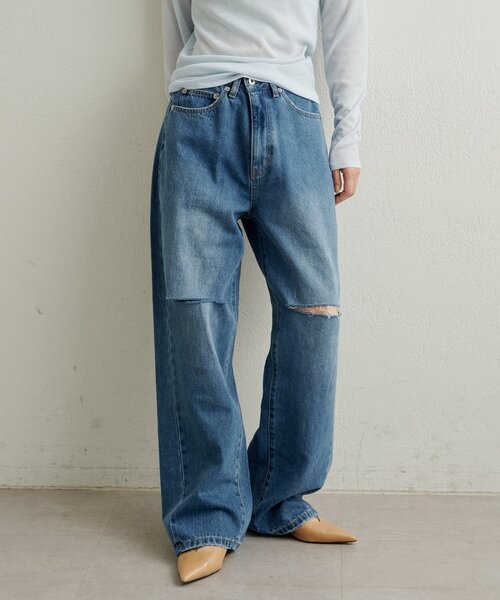 Omekashi（オメカシ）の「ダメージデニムパンツ（デニムパンツ・レディース・オフホワイト/ブルー・36/38）」の2枚目の写真