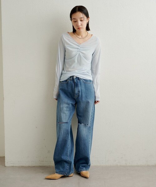 Omekashi（オメカシ）の「ダメージデニムパンツ（デニムパンツ・レディース・オフホワイト/ブルー・36/38）」の22枚目の写真