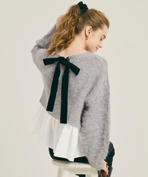 coca（coca） | バックリボン異素材ドッキングニットトップス(ニット/セーター)