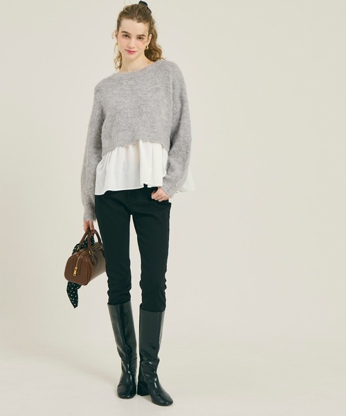 coca(coca)(コカ)の「バックリボン異素材ドッキングニットトップス(ニット/セーター・レディース・ライトベージュ/ライトグレー・L/M)」の4枚目の写真