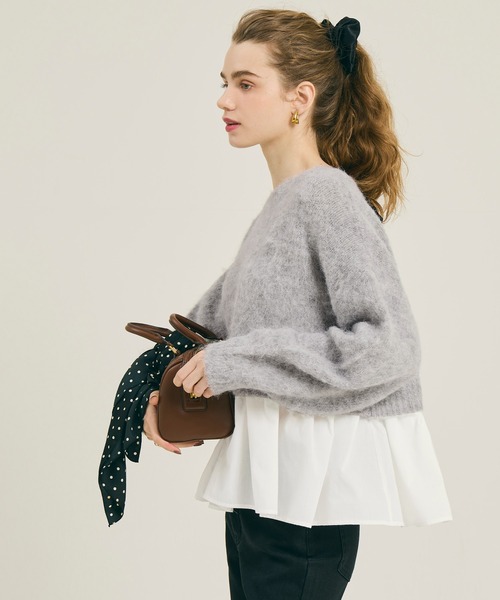 coca(coca)(コカ)の「バックリボン異素材ドッキングニットトップス(ニット/セーター・レディース・ライトベージュ/ライトグレー・L/M)」の5枚目の写真