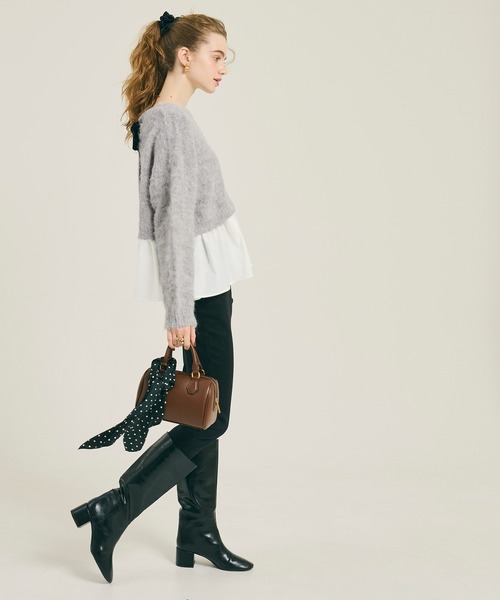 coca(coca)(コカ)の「バックリボン異素材ドッキングニットトップス(ニット/セーター・レディース・ライトベージュ/ライトグレー・L/M)」の8枚目の写真