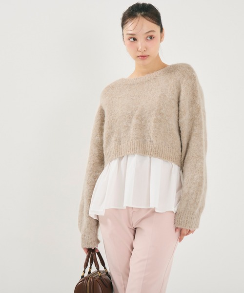 coca(coca)(コカ)の「バックリボン異素材ドッキングニットトップス(ニット/セーター・レディース・ライトベージュ/ライトグレー・L/M)」の10枚目の写真