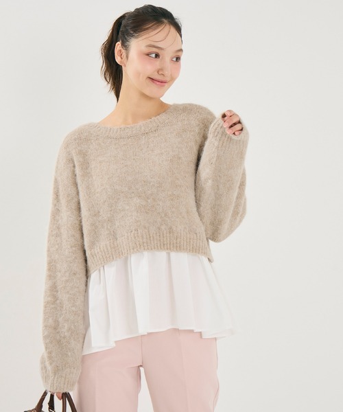 coca(coca)(コカ)の「バックリボン異素材ドッキングニットトップス(ニット/セーター・レディース・ライトベージュ/ライトグレー・L/M)」の13枚目の写真