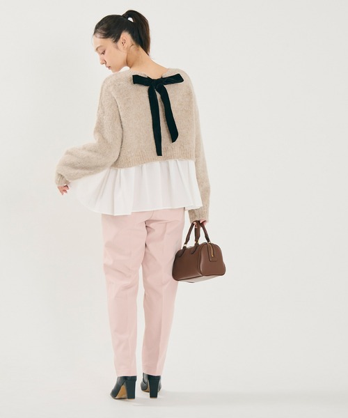 coca(coca)(コカ)の「バックリボン異素材ドッキングニットトップス(ニット/セーター・レディース・ライトベージュ/ライトグレー・L/M)」の14枚目の写真