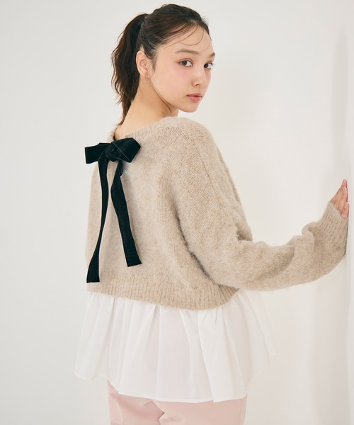coca(coca)(コカ)の「バックリボン異素材ドッキングニットトップス(ニット/セーター・レディース・ライトベージュ/ライトグレー・L/M)」の15枚目の写真