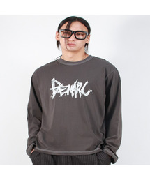 M GRAFFITI LOGO TEXT BOXY LONG SLEEVE - Charcoal